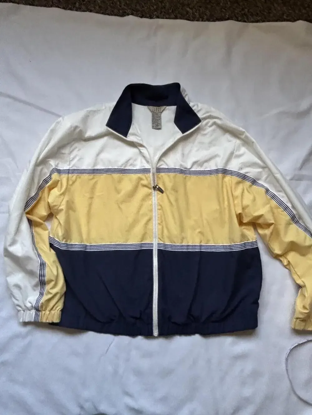90s Teddi white and yellow striped windbreaker jacket Size L